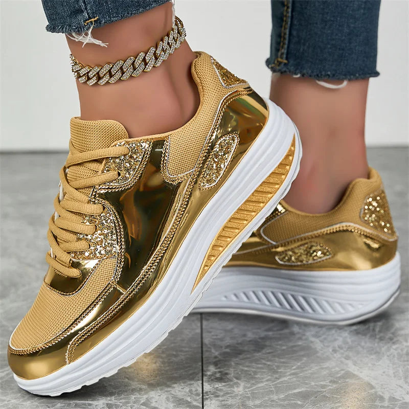 Loom & Soul Sequin Women’s Sneakers – Large Size Air Mesh Casual Comfort