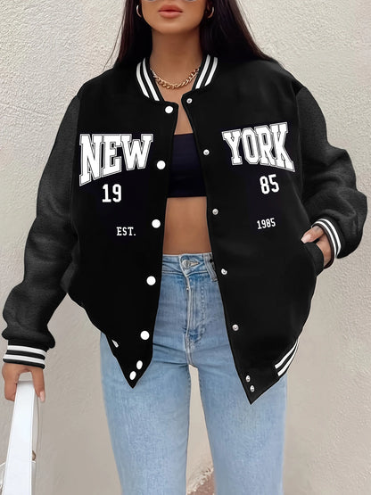 Loom & Soul « New York 1985 » Veste de baseball pour femme – Manteau streetwear hip-hop