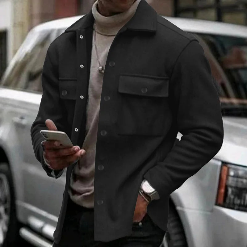 Loom & Soul Men’s Winter Fleece Lapel Jacket – Slim Fit Single-Breasted Coat