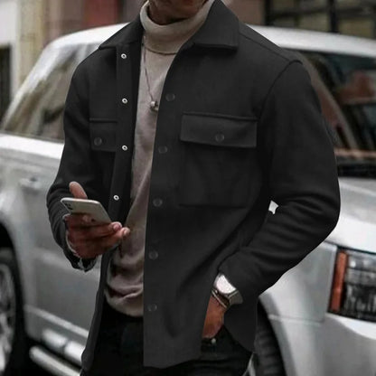 Loom & Soul Men’s Winter Fleece Lapel Jacket – Slim Fit Single-Breasted Coat