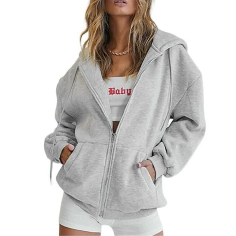Women’s Casual Zip Up Hoodie with Pockets – Autumn Winter Fashion Jacket