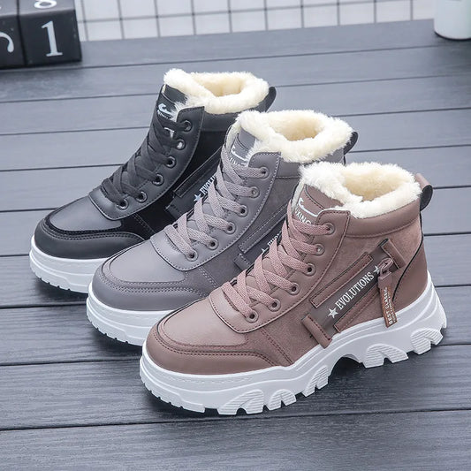 Botas de invierno cálidas Loom & Soul para mujer - Botín de estilo británico con suela gruesa