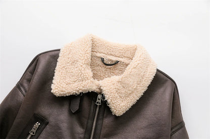 Loom & Soul Veste imitation peau lainée – Manteau d'hiver chaud ceinturé de style vintage pour femme