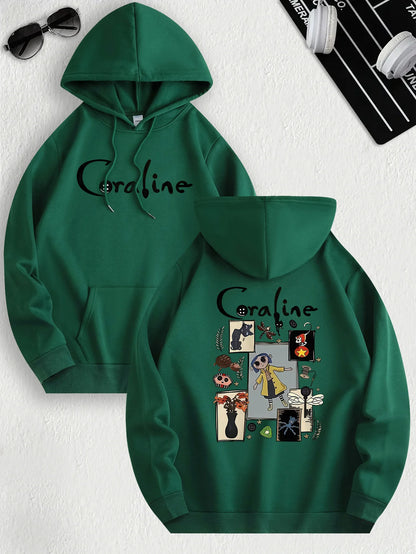 CoralineDream™ Fleece Hoodie – Cozy Cartoon-Inspired Pullover for Bold Souls