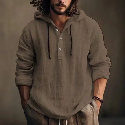 LIVE GREAT Men’s Linen Hoodie – Lightweight Casual Sweatshirt for Spring & Autumn
