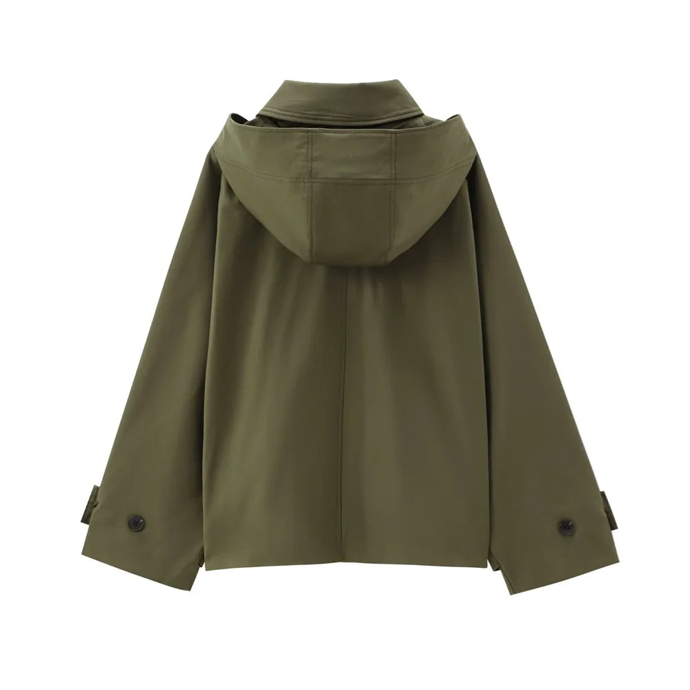 Veste à revers et capuche EleganceEase™ – Style automnal intemporel, confiance sans effort