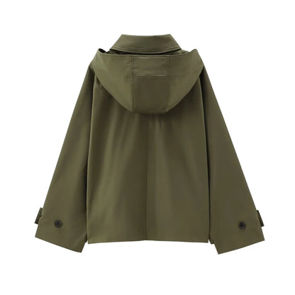 Veste à revers et capuche EleganceEase™ – Style automnal intemporel, confiance sans effort