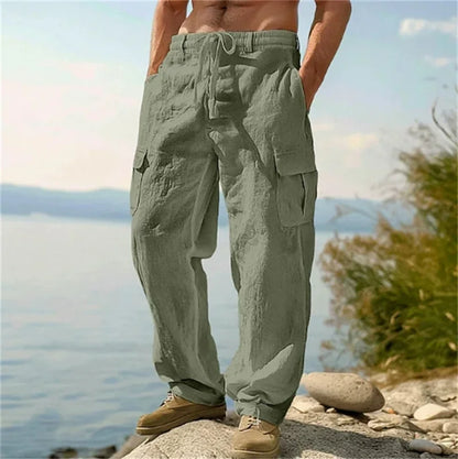 Pantalon cargo ample en coton et lin pour homme Loom & Soul – Pantalon de plage décontracté