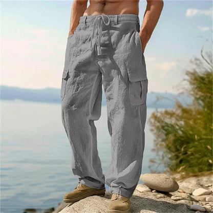 Pantalon cargo ample en coton et lin pour homme Loom & Soul – Pantalon de plage décontracté