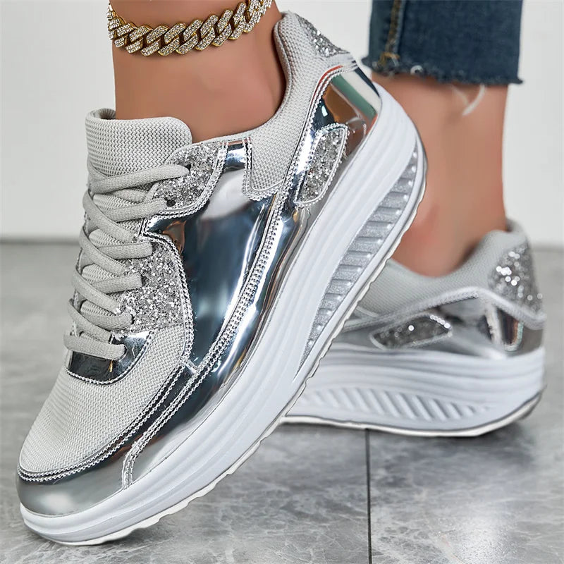 Loom & Soul Sequin Women’s Sneakers – Large Size Air Mesh Casual Comfort