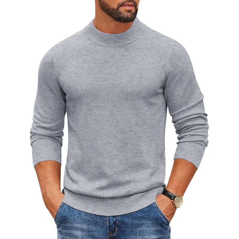 Men’s Mock Neck Ribbed Pullover – Thick Knit Casual Sweater Autumn 2025