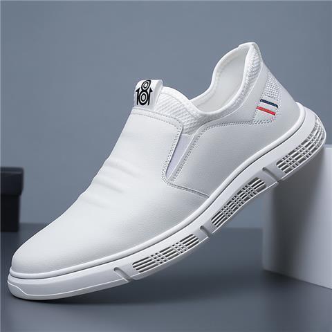 Loom & Soul Men’s Black & White Walking Shoes – Casual PU Leather Flats with Suede Finish, Breathable Comfort & Lace-Up Design