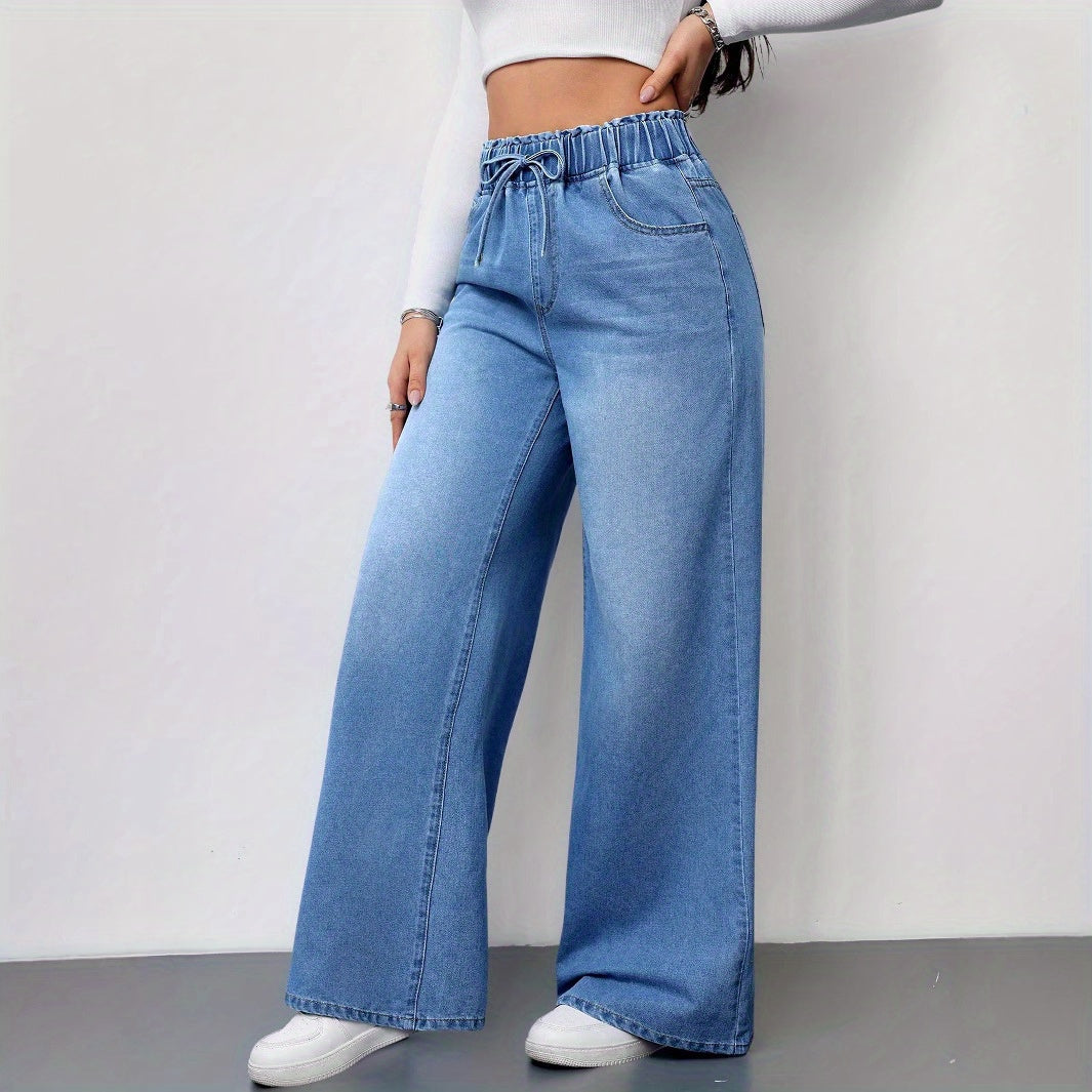 Jean large taille haute pour femme – Denim stretch avec cordon de serrage 2025