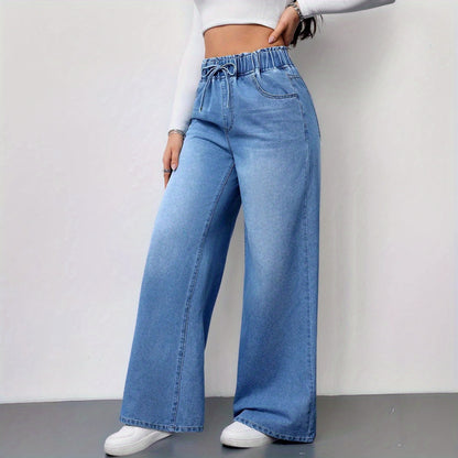 Jean large taille haute pour femme – Denim stretch avec cordon de serrage 2025