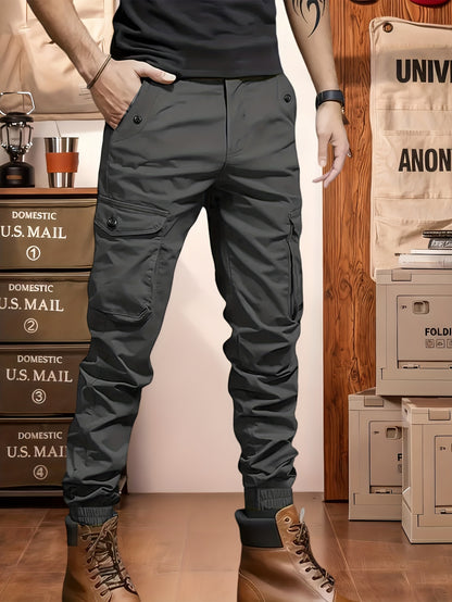 Men’s Olive Cargo Pants – Multi-Pocket Drawstring Utility Trousers