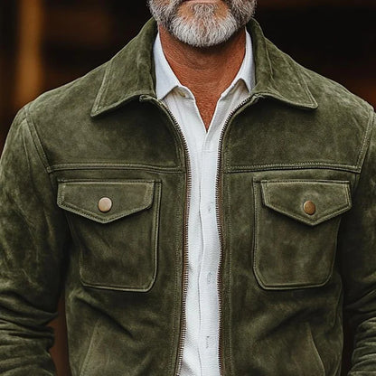 Blouson Moto Homme avec Col en Peau Lainée – Effet Cuir Coupe Ajustée