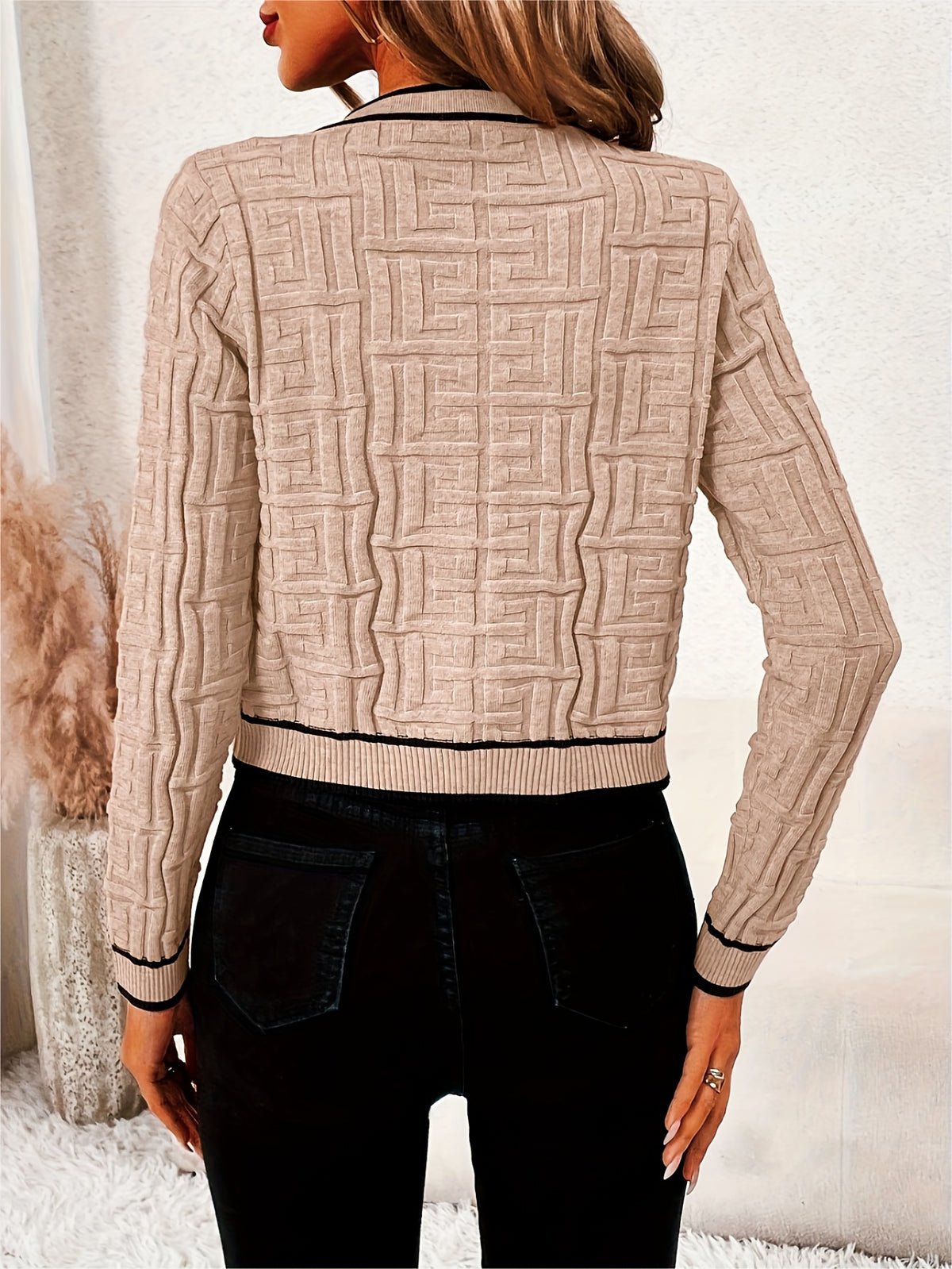 Cardigan rayé coupe ajustée – Pull élégant en maille très extensible pour le printemps et l'automne