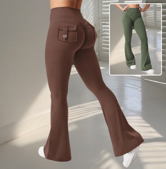 Loom & Soul™ Flared Yoga Pants – High-Waist Booty-Lift Fitness Leggings with Pockets