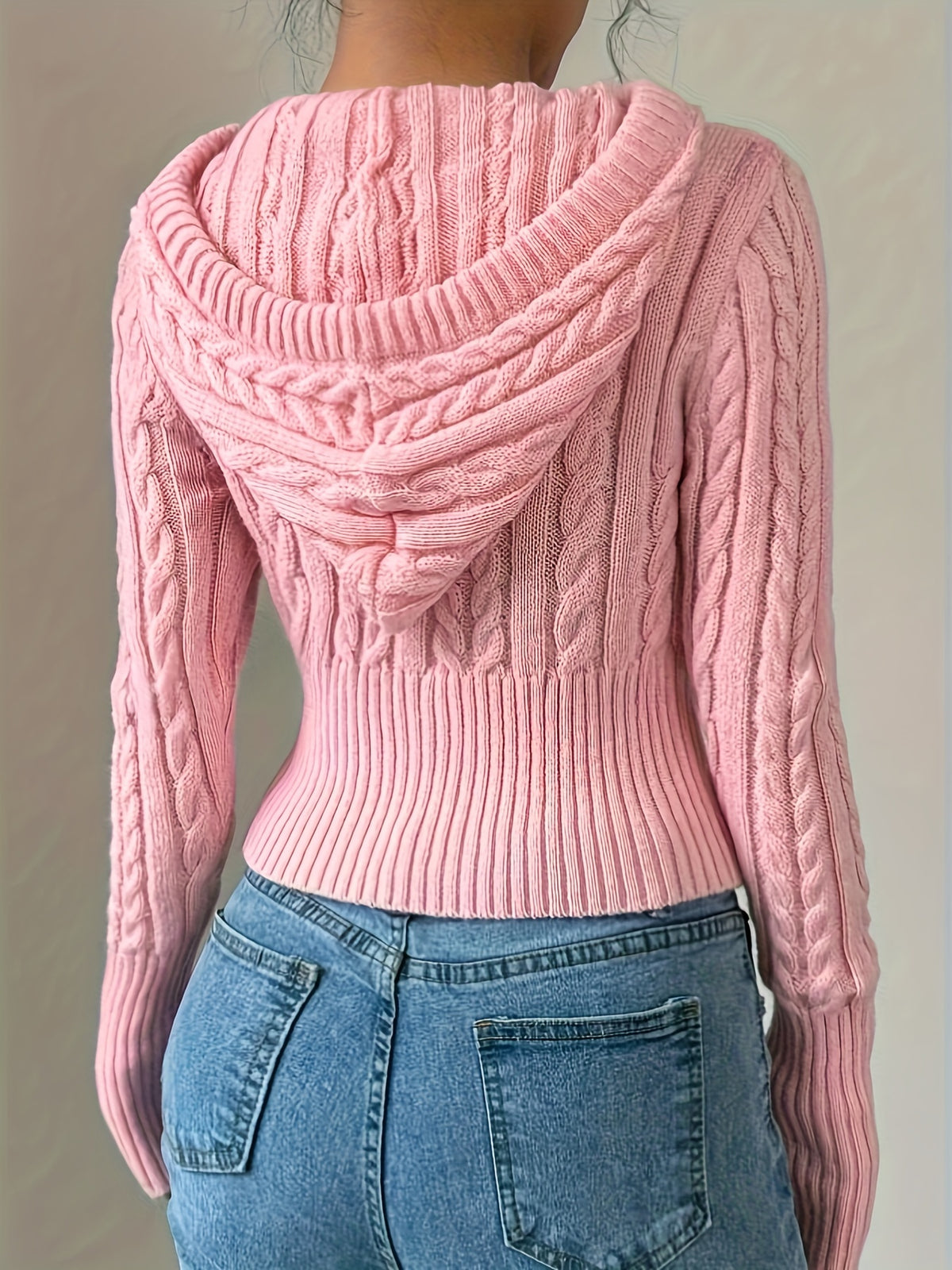 Gilet zippé à capuche élégant – Tricot torsadé, couche chaude
