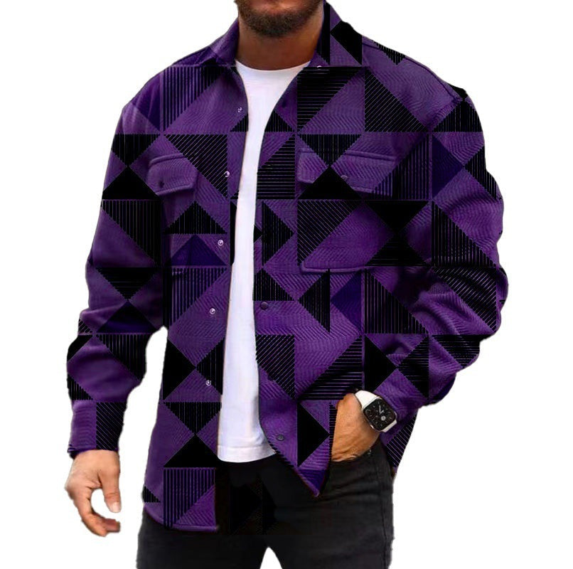 Loom & Soul™ Men’s 3D Digital Print Jacket – Autumn Plaid Casual Shirt Coat with Streetwear Edge