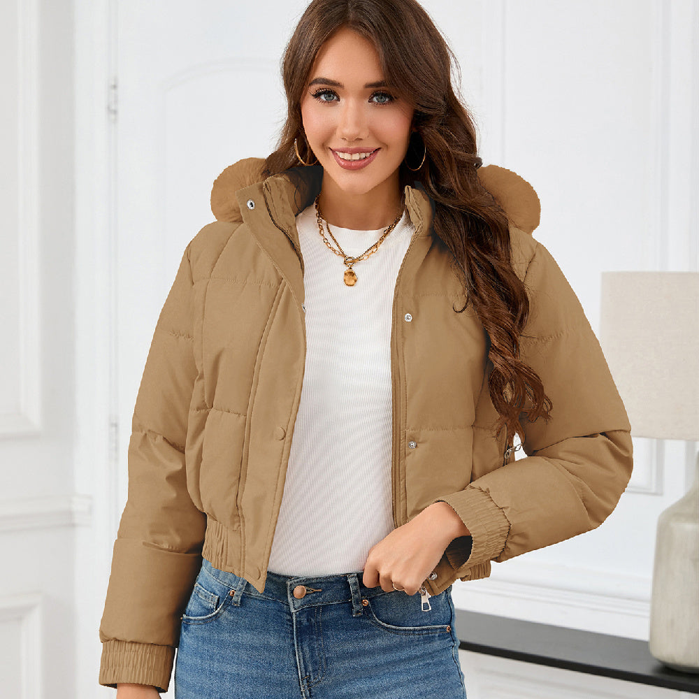 Loom & Soul™ Women’s Cotton-Padded Winter Jacket – Elegant Thick Warm Coat in Khaki, Black, or White