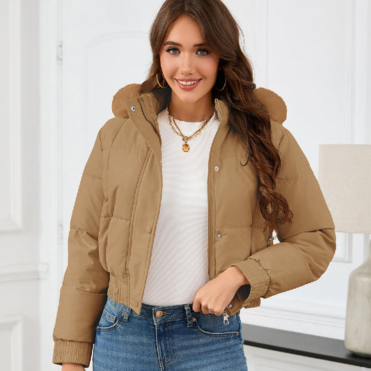 Loom & Soul™ Women’s Cotton-Padded Winter Jacket – Elegant Thick Warm Coat in Khaki, Black, or White