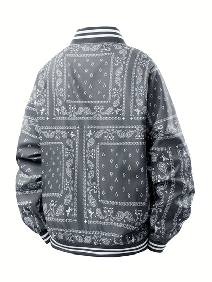 Men’s Paisley Bomber Jacket – Vintage Stand Collar Casual Outerwear