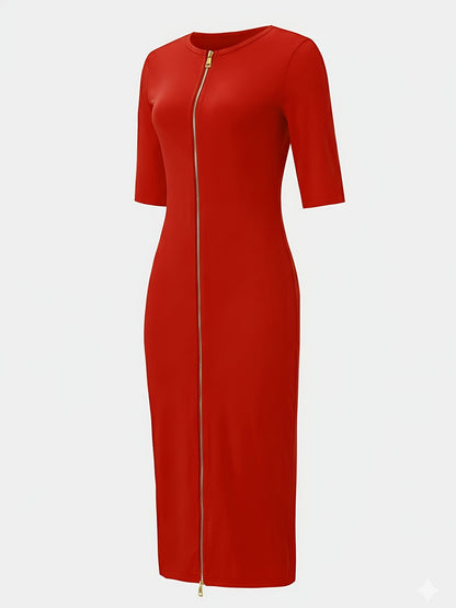 Robe midi moulante à encolure bateau – Robe élégante à manches courtes et coupe ajustée
