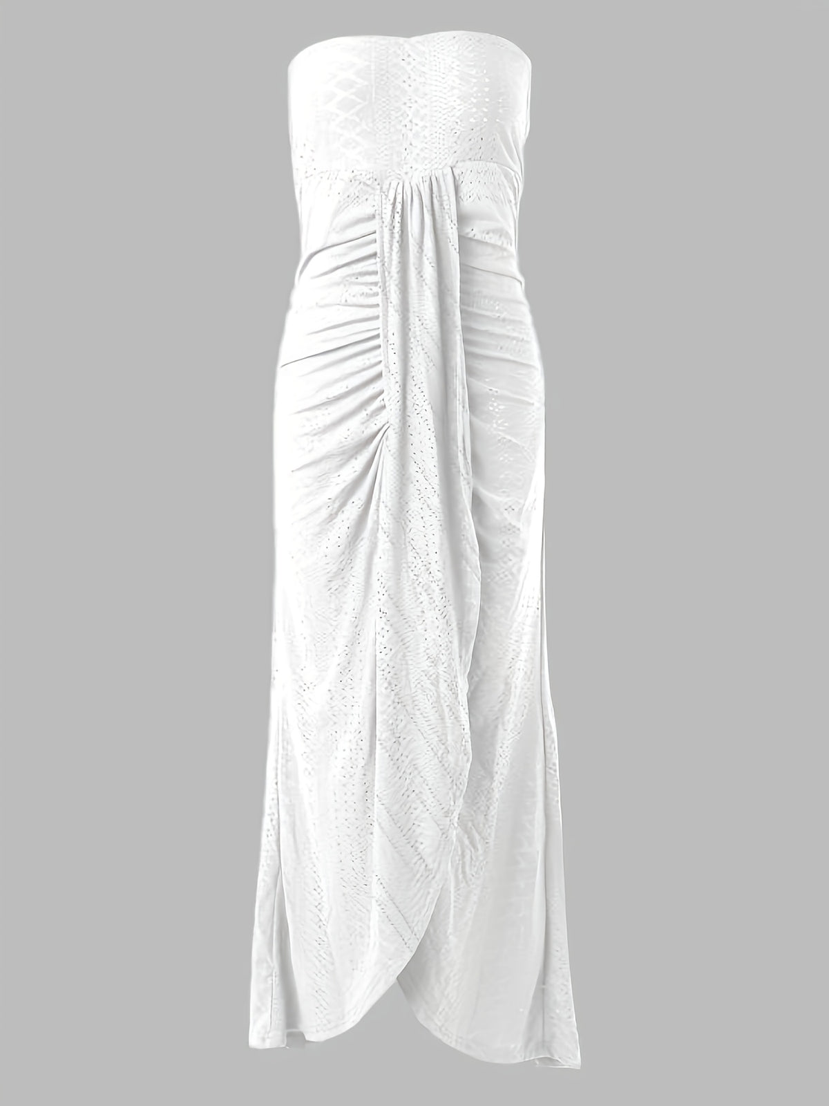 Robe Midi Brodé Épaules Dénudées – Robe Longue Élégante Fendue à Effet Cache-cœur