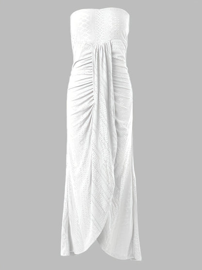 Robe Midi Brodé Épaules Dénudées – Robe Longue Élégante Fendue à Effet Cache-cœur