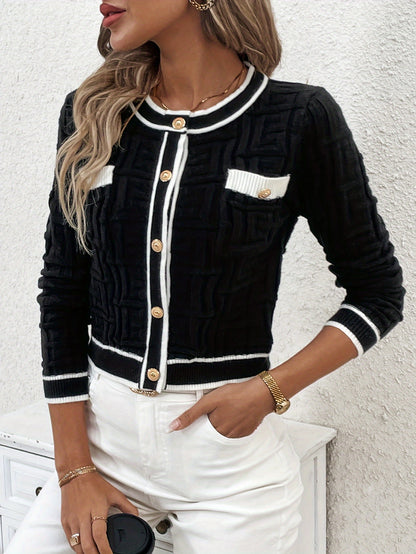 Cardigan rayé coupe ajustée – Pull élégant en maille très extensible pour le printemps et l'automne
