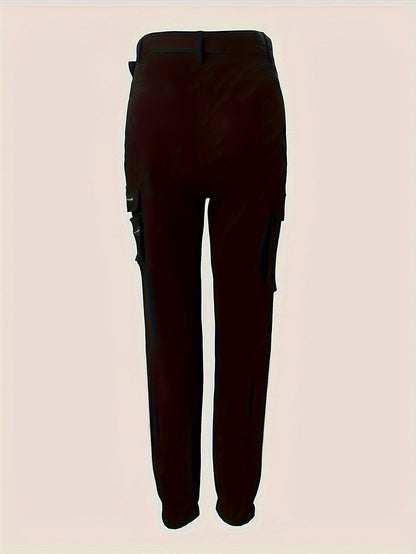 Pantalon Femme Slim Taille Haute avec Ceinture et Poches Zippées – Décontracté Été