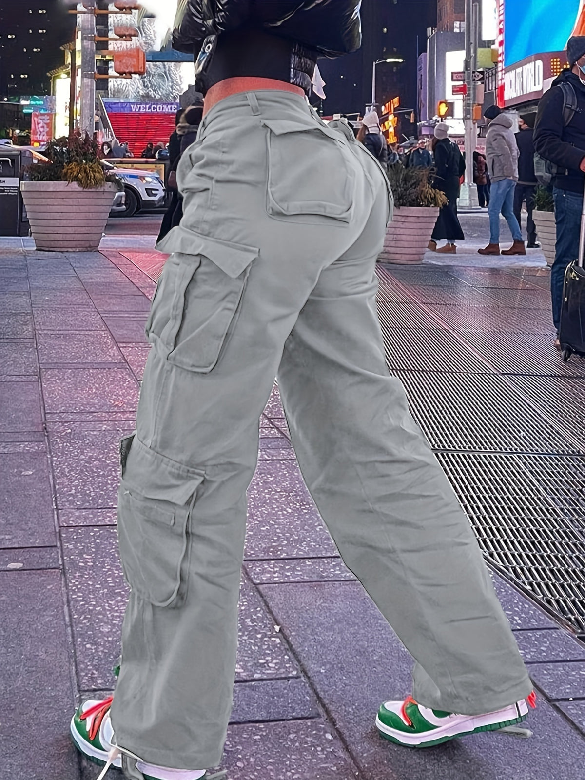 Pantalones cargo retro Y2K para mujer – Cintura alta, pierna ancha, estilo urbano