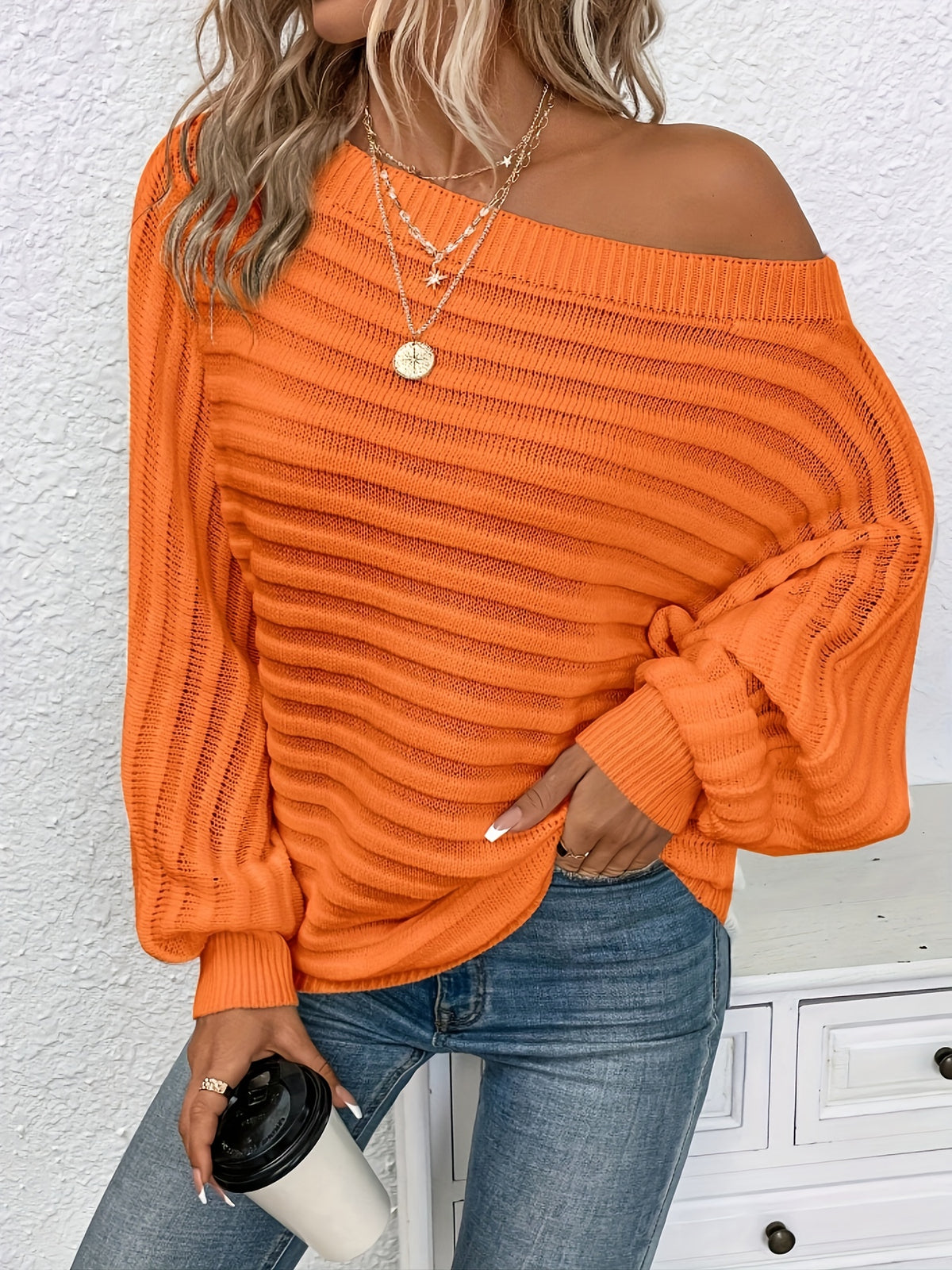 Plus Size Cold Shoulder Top – Ribbed Batwing Sleeve Casual Blouse