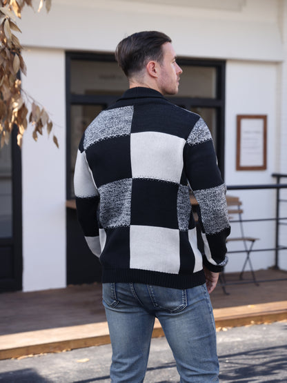 Gilet en maille à coutures contrastantes – Pull décontracté côtelé à revers