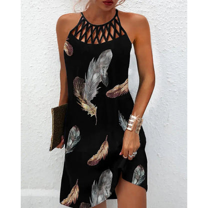 Robe d'été dos nu imprimée – Robe midi trapèze décontractée pour femme