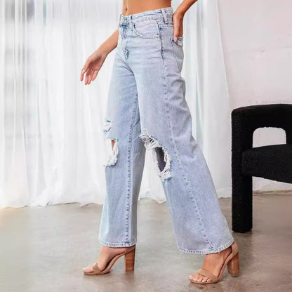 Loom & Soul™ Jean Slim Effet Délavé – Jean Taille Haute Extensible pour Femme