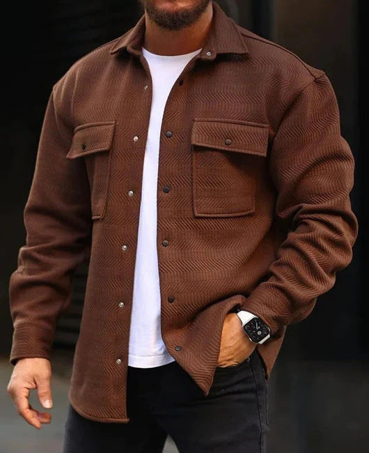 Men’s Polo Collar Work Jacket – Casual Long Sleeve Fashion Coat