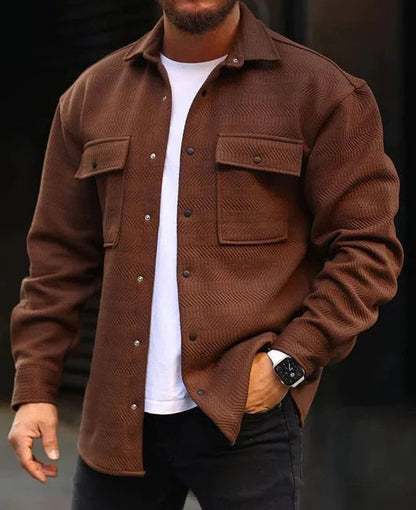 Men’s Polo Collar Work Jacket – Casual Long Sleeve Fashion Coat