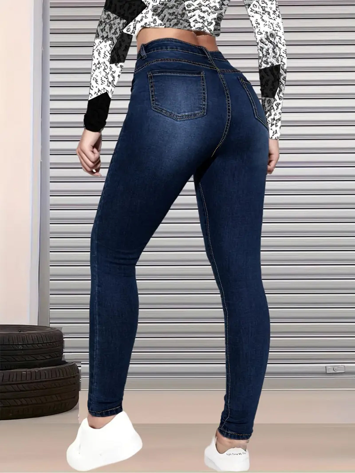 Women’s High-Waisted Ripped Jeans – Slim Fit 9/10 Length Denim