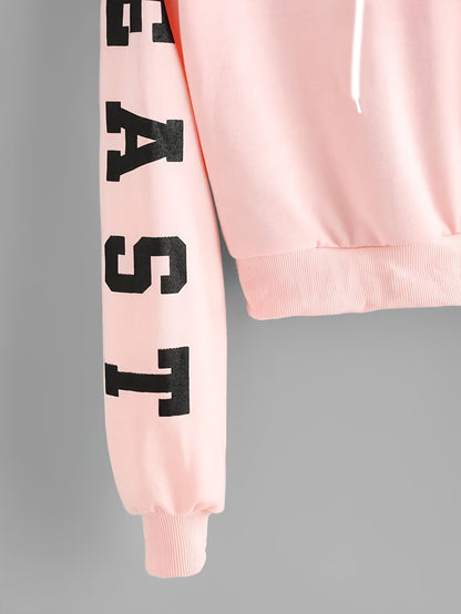 Sweat à capuche rose à lettres pour femme – Imprimé East/West Style décontracté