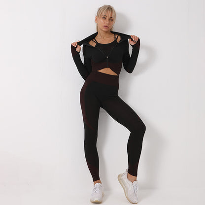Ensemble de yoga sans coutures 3 pièces Loom & Soul pour femme – Soutien-gorge de sport, crop top et leggings, tenue de sport et de fitness à séchage rapide