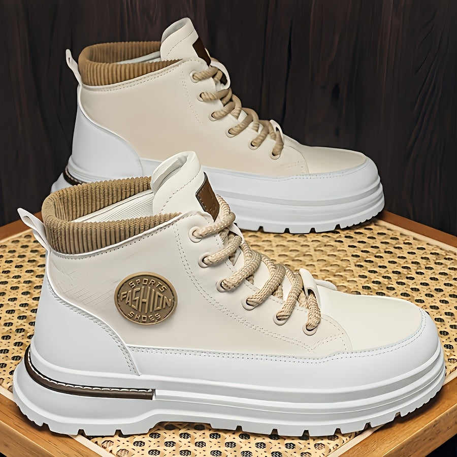 Men’s Green & White High-Top Sneakers – Lace-Up Streetwear Boots