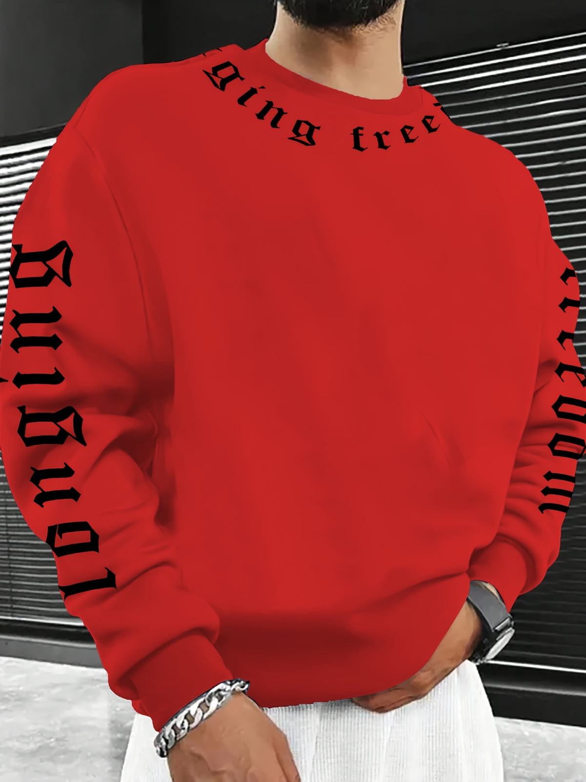 Sweat-shirt imprimé col rond pour homme – Pull tendance décontracté streetwear