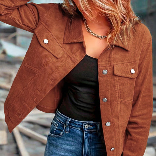 Veste boutonnée en velours côtelé pour femme – Vêtement d'extérieur léger et décontracté