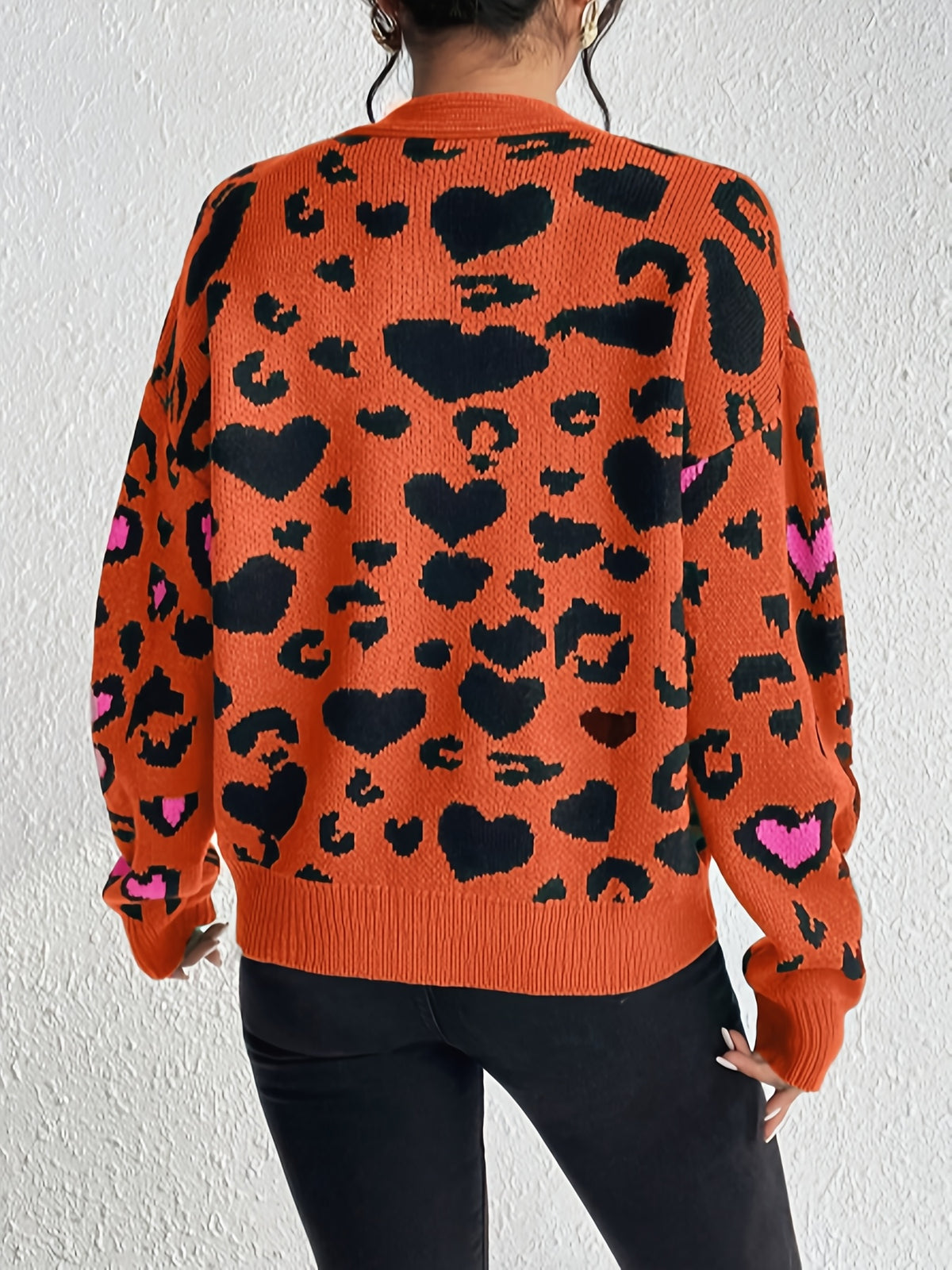 Pull jacquard léopard – Tricot décontracté élégant pour femme Printemps/Automne