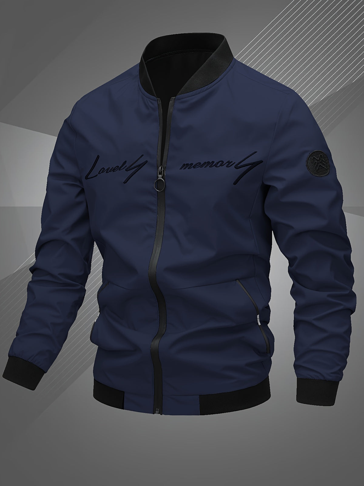 Men’s Letter Embroidered Bomber Jacket – Sporty Casual Streetwear