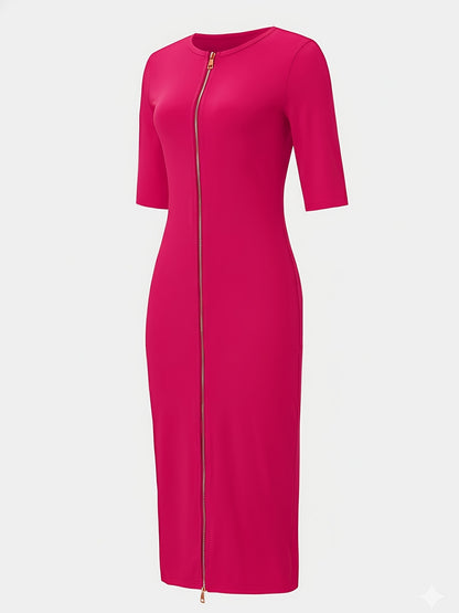 Robe midi moulante à encolure bateau – Robe élégante à manches courtes et coupe ajustée