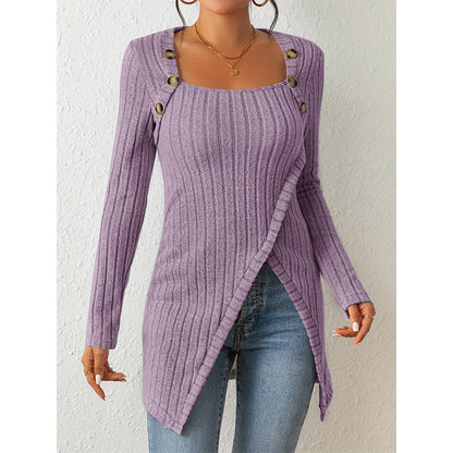 Pull fendu à col carré et épaules dénudées pour femme – Haut en maille élégant