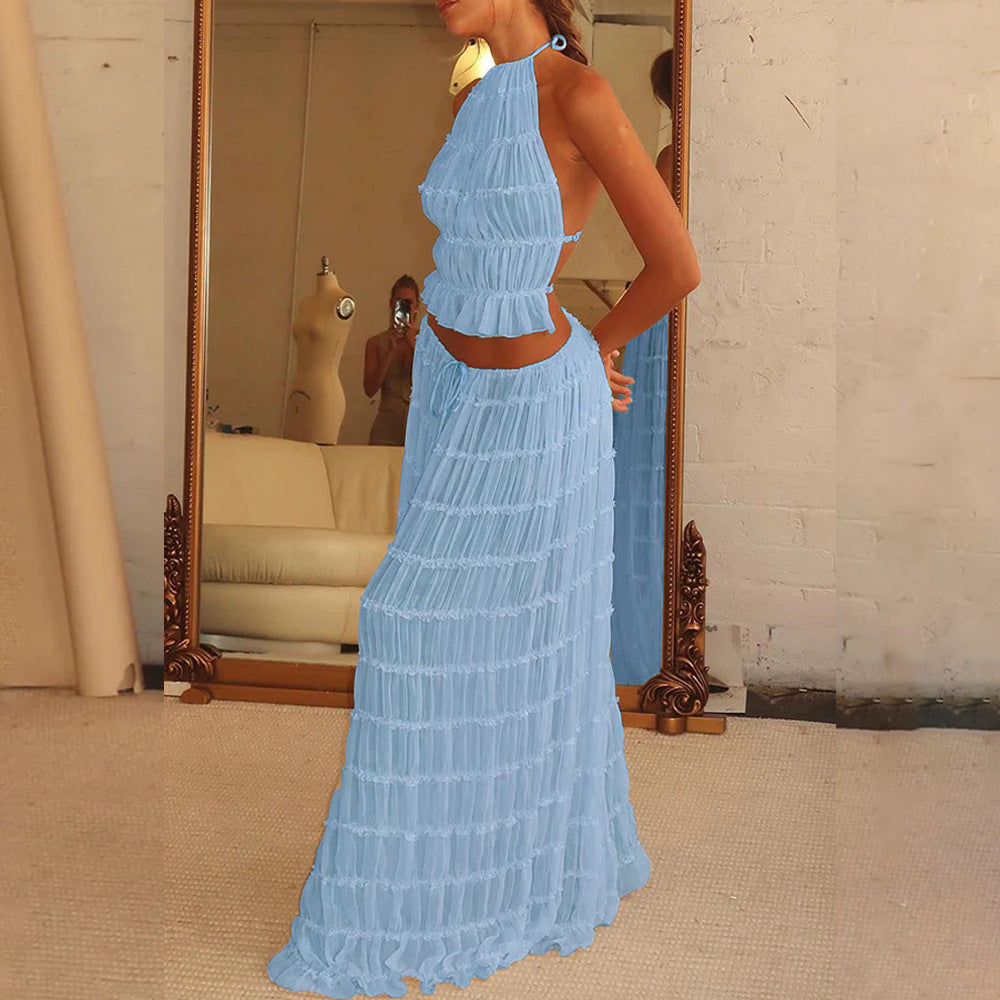 Ensemble 2 pièces robe caraco Loom & Soul™ – Haut court dos nu et jupe longue plissée taille haute pour femme